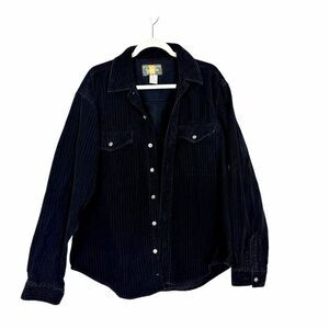 Zeppelin Button Up Shirt Jacket Mens Large Black Corduroy Long Sleeve Vintage L